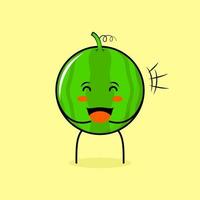 cute watermelon character with happy expression, close eyes and mouth open. green and yellow. suitable for emoticon, logo, mascot vector