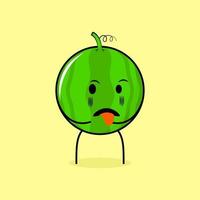 cute watermelon character with disgusting expression and tongue sticking out. green and yellow. suitable for emoticon, logo, mascot vector