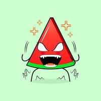 cute watermelon slice character with very angry expression. eyes bulging and mouth wide open. green and red. suitable for emoticon, logo, mascot vector