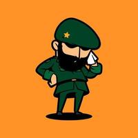 Retro army mascot cartoon character wiping sweat with handkerchief. Celebration of Indonesia Independence Day. vector