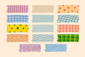 Set of cute hand drawn washi tape with abstract pattern vector