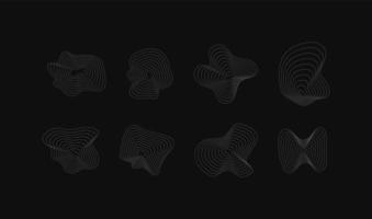 Abstract modern trendy retro 3d white radio line waves on black background. vector