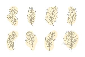 Collection of hand drawn botanical flower composition. Tropical floral doodle branches. vector