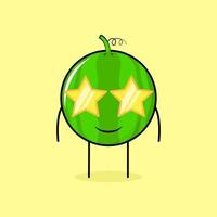 lindo personaje de sandía con expresión de sonrisa y anteojos de estrellas. verde y amarillo. adecuado para emoticonos, logotipos, mascotas o pegatinas vector