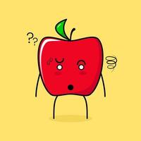cute red apple character with confused expression. green and red. suitable for emoticon, logo, mascot vector