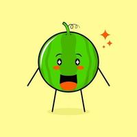 cute watermelon character with happy expression, mouth open and sparkling eyes. green and yellow. suitable for emoticon, logo, mascot vector