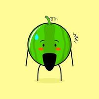 cute watermelon character with shocked expression and mouth open. green and yellow. suitable for emoticon, logo, mascot or sticker vector