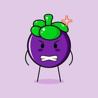 cute mangosteen character with angry expression. suitable for emoticon, logo, mascot. grinning vector