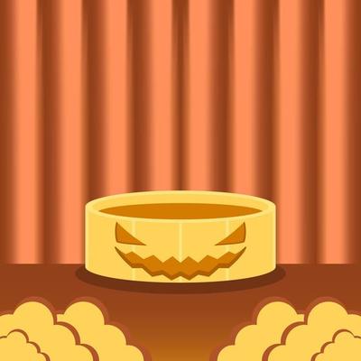 scary pumpkin podium. 3d, cartoon and character style. suitable for background, Halloween poster, banner and flyer