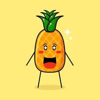 cute pineapple character with happy expression, mouth open and sparkling eyes. green and yellow. suitable for emoticon, logo, mascot vector