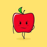 cute red apple character with cool expression. green and red. suitable for emoticon, logo, mascot vector