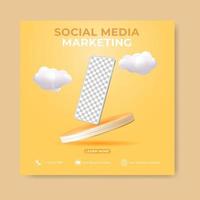 editable social media post template. 3D social media banner ads with mobile app vector