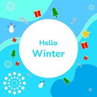 winter background with snowman, star, tree, giftbox and candy cane. suitable for greeting card, feed social media, and flyer