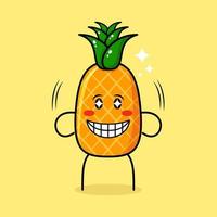 lindo personaje de piña con expresión feliz, ojos brillantes y sonriente. verde y amarillo. adecuado para emoticonos, logotipos, mascotas vector