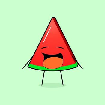 cute watermelon slice character with crying expression and mouth open. green and red. fresh, modern and outline. for logo, icon and sign vector