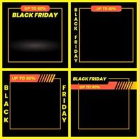 conjunto de fondo de viernes negro. con marco amarillo y sesenta por ciento de descuento. diseño simple y elegante. adecuado para alimentar redes sociales, folletos o afiches vector