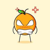 cute orange character with angry expression. eyes bulging and grinning. green and yellow. suitable for emoticon, logo, mascot vector