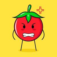 lindo personaje de tomate con expresión sonriente y enojada. adecuado para emoticonos, logotipos, mascotas vector