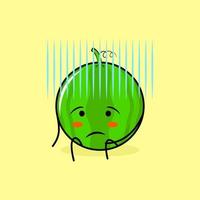 cute watermelon character with hopeless expression and sit down. green and yellow. suitable for emoticon, logo, mascot vector