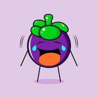 cute mangosteen character with crying expression. green and purple. suitable for emoticon, logo, mascot vector