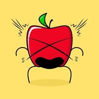 cute red apple character with shocked expression and mouth open. green and red. suitable for emoticon, logo, mascot and icon vector