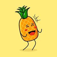 cute pineapple character with happy expression, close eyes and mouth open. green and yellow. suitable for emoticon, logo, mascot vector