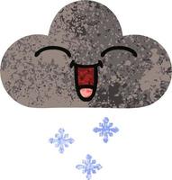 retro illustration style cartoon storm snow cloud vector