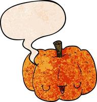 cartoon pumpkin and speech bubble in retro texture style vector