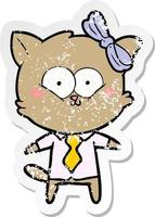 distressed sticker of a cartoon cat vector