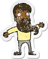retro distressed sticker of a cartoon man with beard waving vector