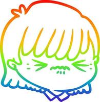 rainbow gradient line drawing cartoon female face vector