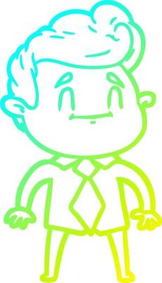cold gradient line drawing happy cartoon man in office clothes