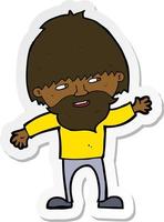sticker of a cartoon happy bearded man waving vector