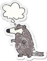 cartoon badger and thought bubble as a distressed worn sticker vector