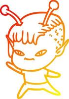 warm gradient line drawing cute cartoon alien girl vector