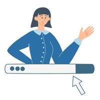 Girl waves her hand. Internet search. The concept of business, work and information retrieval. Vector Flat illustration isolated on the white background.