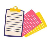 Contract documents. Documents with paper sheets, signatures and sticky notes. Employment business and finance. Hiring. Vector cartoon illustration isolate on a white background.