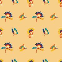 Psychedelic seamless patterns in retro 70s style, groovy hippie backgrounds. Teenage cartoon funky print with abstract bright colors in the hippie style. vector