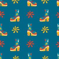 Vector seamless patterns, groovy hippie backgrounds, Retro 70s psychedelic. Bright funky print with flowers, mushrooms, nippy boots, a set of vector drawings in the hippie style.