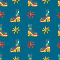 Vector seamless patterns, groovy hippie backgrounds, Retro 70s psychedelic. Bright funky print with flowers, mushrooms, nippy boots, a set of vector drawings in the hippie style.