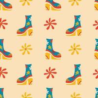 Vector seamless patterns, groovy hippie backgrounds, Retro 70s psychedelic. Bright funky print with flowers, mushrooms, nippy boots, a set of vector drawings in the hippie style.