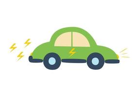 ilustración vectorial, coche verde que funciona con electricidad, coche eléctrico, elemento aislado en un fondo blanco. protección del medio ambiente y la ecología vector