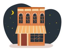 Night city building. Cozy isolated house vector