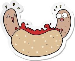 sticker of a cartoon hotdog vector