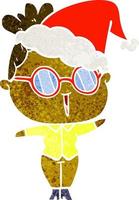 retro cartoon of a woman wearing spectacles wearing santa hat vector