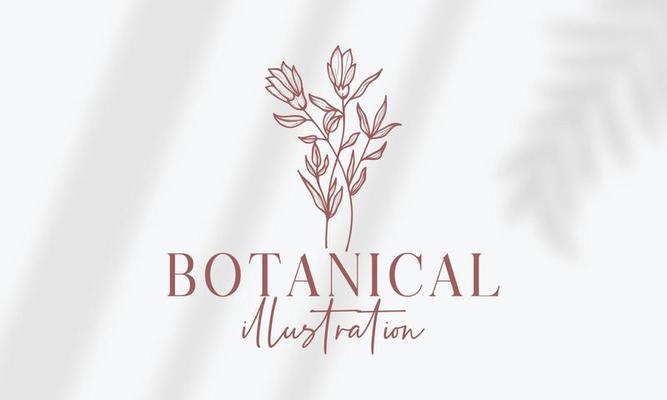 Botanical Floral element Hand Drawn Logo with Wild Flower and Leaves. Logo for spa and beauty salon, boutique, organic shop, wedding, floral designer, interior, photography, cosmetic.