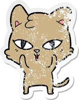 distressed sticker of a cartoon cat vector