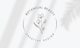 Botanical Floral element Hand Drawn Logo with Wild Flower and Leaves. Logo for spa and beauty salon, boutique, organic shop, wedding, floral designer, interior, photography, cosmetic. vector