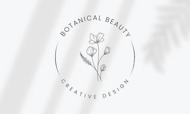 Botanical Floral element Hand Drawn Logo with Wild Flower and Leaves. Logo for spa and beauty salon, boutique, organic shop, wedding, floral designer, interior, photography, cosmetic.