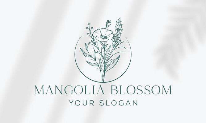 Botanical Floral element Hand Drawn Logo with Wild Flower and Leaves. Logo for spa and beauty salon, boutique, organic shop, wedding, floral designer, interior, photography, cosmetic.